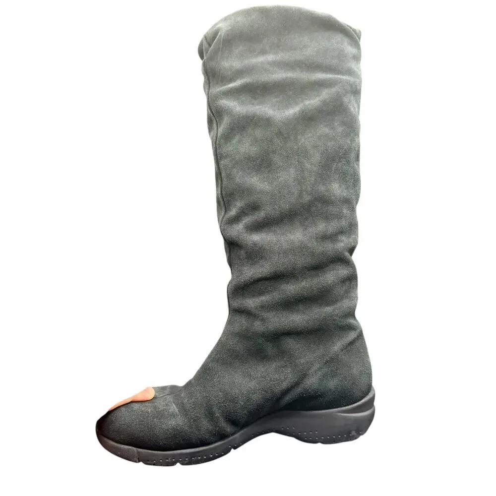 La Canadienne Black Suede Slouch Knee High Boots 6.5W Faux Fur Lined wide width